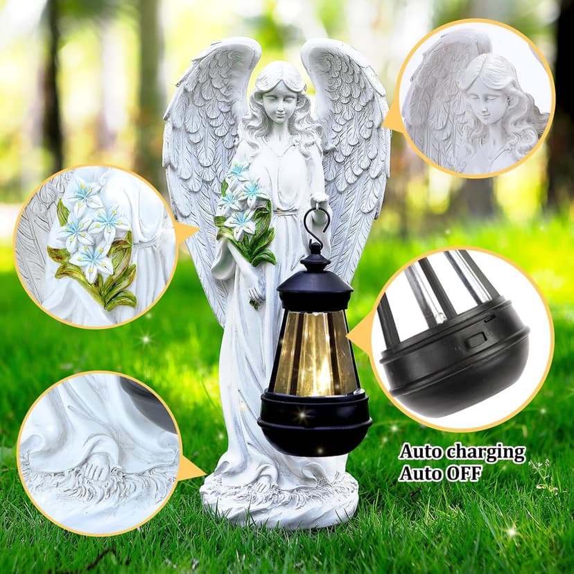 Solar Angel Outdoor Garden Decor Statues – 13.2 inches Solar Outdoor Sculptures for Outside Yard Art Patio Balcony Front Lawn Ornaments Gifts for Mom Grandma Women