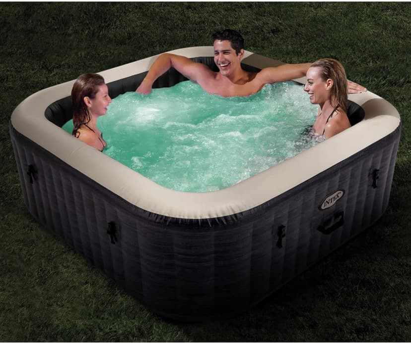 INTEX 28451EP PureSpa Greystone Deluxe Spa Set: Includes Energy Efficient Spa Cover and Wireless Control Panel – Spa Control App – Built-in FastFill Inflation System – 6 Person Capacity – 77" x 28"