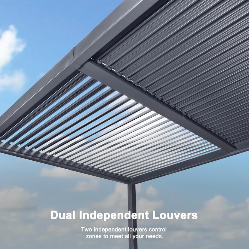 PURPLE LEAF Louvered Pergola 10' x 12' Patio Aluminum Pergola with Independent Adjustable Rainproof Roof Hardtop for Outdoor Deck Garden Yard
