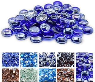 GasSaf Blue Fire Glass Beads for Outdoor Fire Pit, Fireplace, Replaces Existing Gas Logs & Lava Rocks, 3/4 Inch Glass(10 Pound)(Cobalt Blue)
