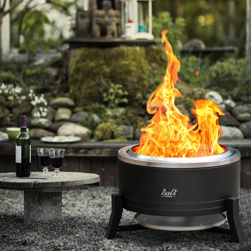BALI OUTDOORS 22 inch Smokeless Firepit Outdoor, Outdoor Fire Pit Patio with Ash Pan, Portable Fire Pit Wood Burning