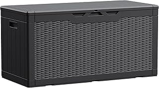 Devoko 100 Gallon Waterproof Large Resin Deck Box Indoor Outdoor Lockable Storage Container for Patio Furniture Cushions Garden Tools (100 Gallon, Black)