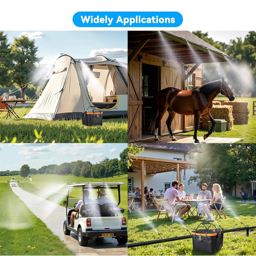 Ausic Portable Misting Systems, Outdoor Water Cooling Misters Set with 6000mAh Water Pump, 20L Bucket, 26FT (8M) Hose, 6*Nozzles, 10*Clips/Ties for Patio/Umbrella/Pasture/Greenhouse/Canopy/Camping