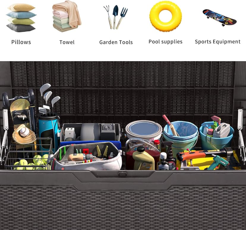 YITAHOME 100 Gallon Large Deck Box, Outdoor Resin Storage Boxes for Patio Furniture, Outdoor Cushions, Garden Tools, Water Resistant and Lockable