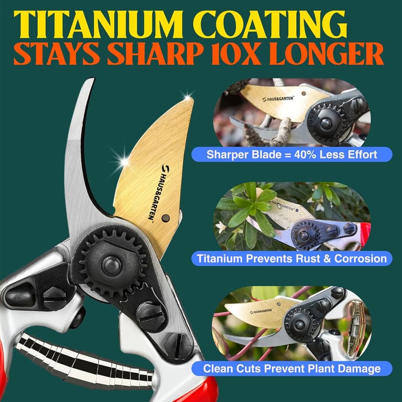 PrecisionPRO 8" Titanium Pruning Shears - Heavy Duty Professional Bypass Pruner - Use As Rose Clippers, Premium Gardening Secateurs, Garden Scissors, Handheld Yard, Tree, & Plant Tool