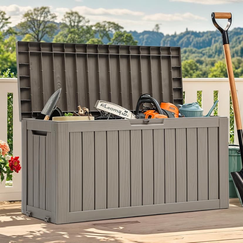 YITAHOME 72 Gallon Outdoor Storage Box, Resin Deck Box Indoor & Outdoor Patio Storage Box w/Wheels for Throw Pillows, Athletic Gear, Yard Implements (Light Brown)