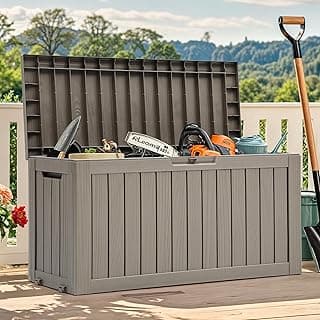 YITAHOME 72 Gallon Outdoor Storage Box, Resin Deck Box Indoor & Outdoor Patio Storage Box w/Wheels for Throw Pillows, Athletic Gear, Yard Implements (Light Brown)