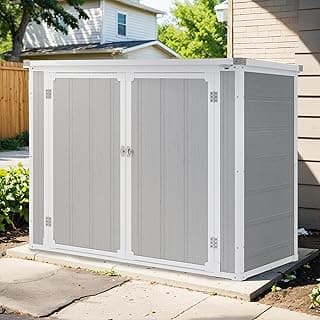 4.7x2.5ft Horizontal Resin Shed with Floor, 34.5 Cu Ft Outdoor Storage Shed for Trash Cans and Garden Tools, Waterproof Plastic Outdoor Shed for Lawn Mower, Pool Toys, Bicycle (Gray)
