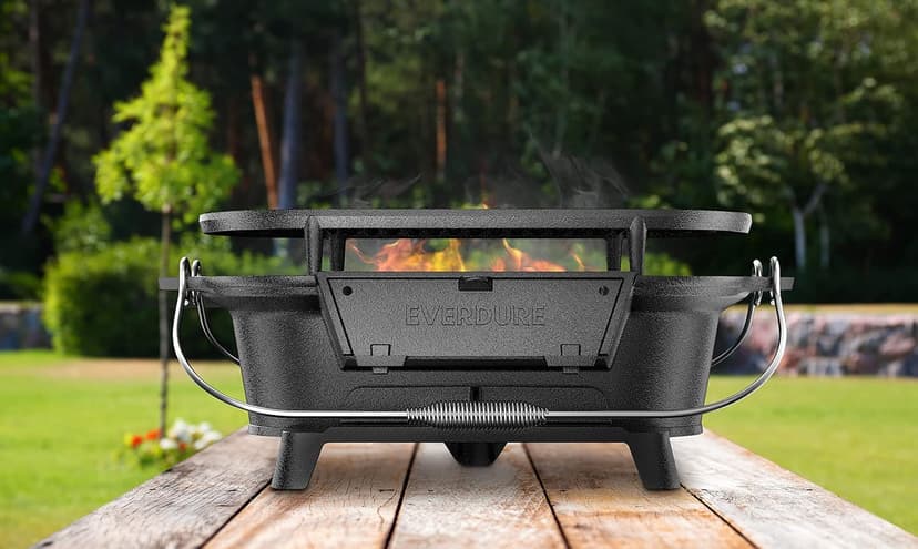 Everdure Oval Cast Iron Grill & Cover – Outdoor, Portable Charcoal Grill and Tabletop Cast Iron Skillet - 100% Cast Iron, Enameled, Durable, Small Charcoal Grill, Camping Stove, Hibachi Grill