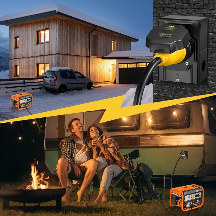 15FT 30 Amp Generator Cord with Pre-Drilled Power Inlet Box,Heavy Duty Generator Power Cord 4 Prong,125/250V,NEMAL14-30P/14-30R,Waterproof,ETL Listed,Home/RV Power Supply