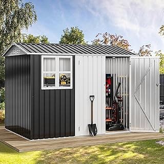 DWVO 8x6ft Metal Outdoor Storage Shed with Window, Lockable Tool Storage Sheds, Oversized Steel Garden Sheds with Sloped Roof for Backyard, Patio, Garage, Lawn, Dark Gray
