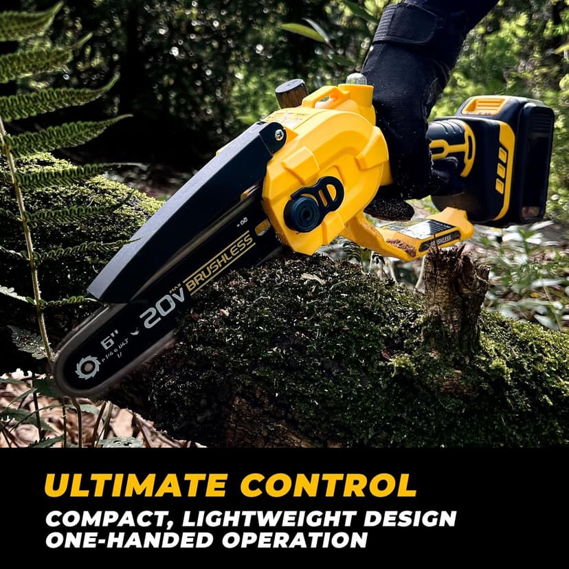 Cordless Mini chainsaw compatible with Dewalt Battery 20V MAX,Brushless Chainsaw With Automatic Chain Tensioning Device & Auto Oiler,Portable Power Chainsaw for Logging|Tree Trimming(Battery Included)
