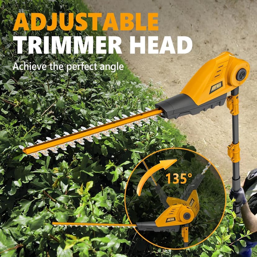 Alloyman Pole Saw 8-Inch Cordless and 16-Inch Pole Hedge Trimmer 2-in-1,with 2 Packs 4.0Ah Batteries & Charger,for Tree Trimming and Shrubs Pruning