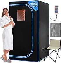 SereneLife Portable Sauna Box for Home, Infrared Sauna Tent with Heated Foot Pad and Folding Chair, Remote Control In-Home Spa, 35" x 71" - inch (Black)