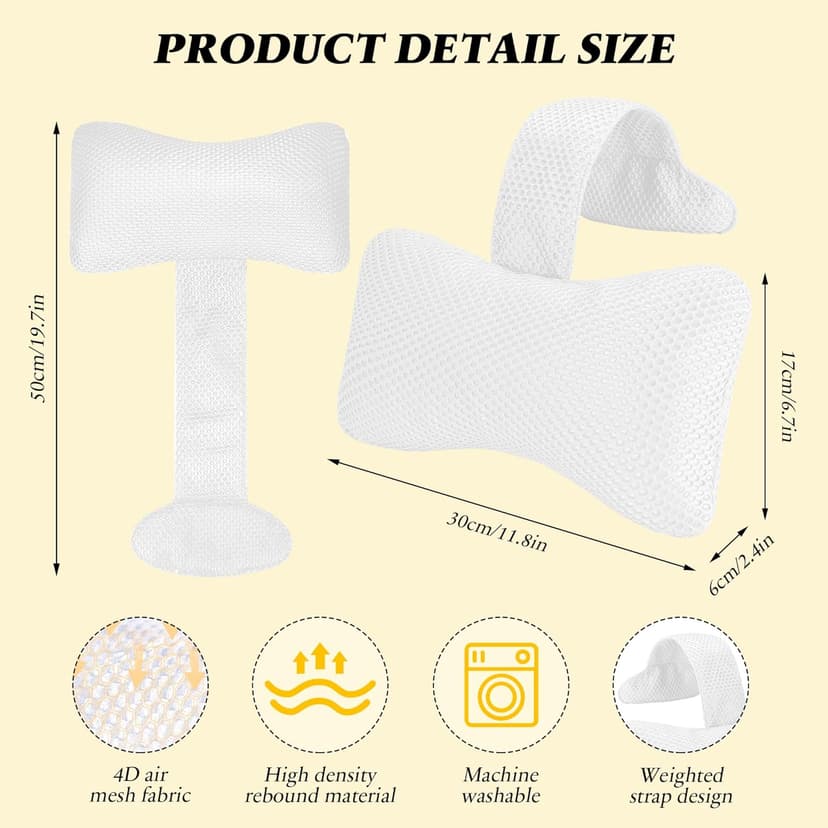 Hot Tub Pillow for Outdoor (2-Pack), Spa Pillow with Adjustable Strap to Adjust Height, Universal Bath Pillow for Head and Neck Support