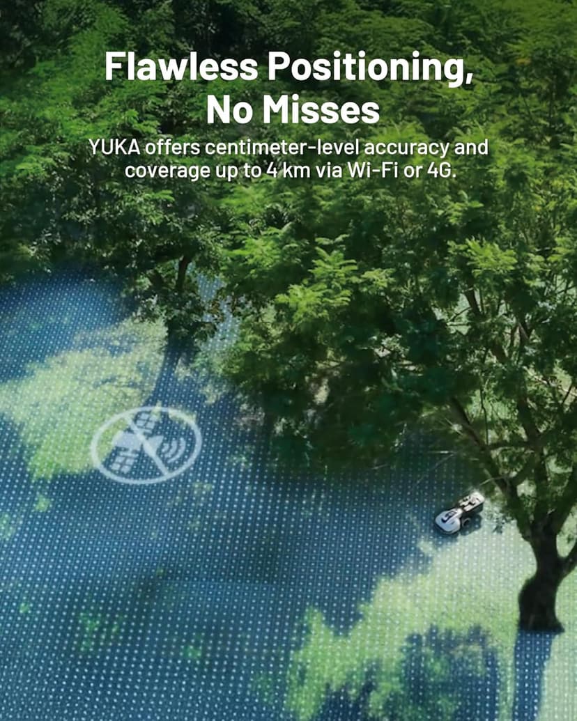 YUKA 2000 Robot Lawn Mower with Garage Standard, Reception 0.5 Acre,Max. 0.6 Acre, Ultrasense AI Vision & RTK, Auto Mapping & App Control,45% Slope,Dual Cutting Discs, 20 Mowing Zones