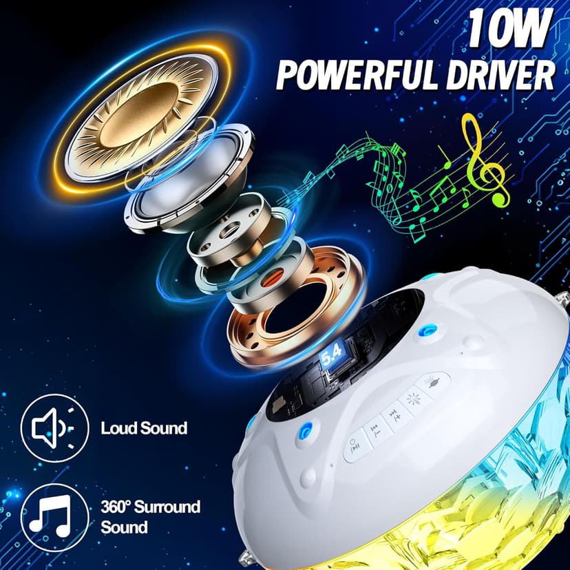 KingSom 3 in 1 Bluetooth Pool Speaker with Pool Fountain Light, 10000mAh Floating Pool Speaker, IP68 Waterproof Hot Tub Speakers, Loud Sound, BT5.4,24H Playtime Rechargeable pool Water Fountain, White