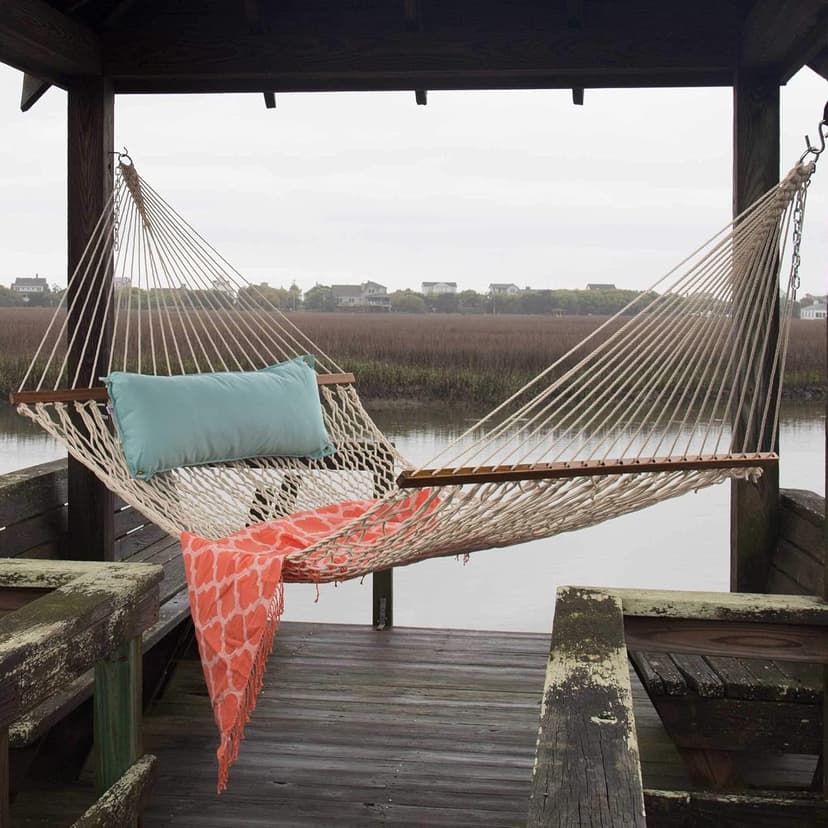 Original Pawleys Island 13DCOT Large Oatmeal DURACORD Rope Hammock with Free Extension Chains & Tree Hooks, Handcrafted in The USA, Accommodates 2 People, 450 LB Weight Capacity, 13 ft. x 55 in.