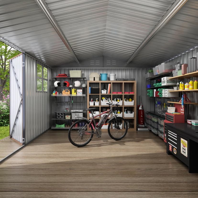 10x10 FT Large Outdoor Storage Shed, Metal Clearance Tiny Home with Windows & Lockable Doors for Backyard Garden, Patio Lawn, Placing Tools/Sundries/Guarder Inhabit/Raise Chickens/Poultry