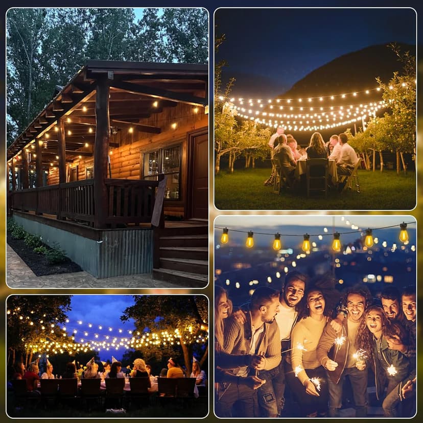 Aialun 96FT(48FTx2) LED Outdoor String Lights Outside Patio Yard Lighting Waterproof Hanging Warm Glow 2200K Shatterproof Edison Bulbs Exterior,Heavy-Duty Strand Decorative Café Porch Bistro Garden