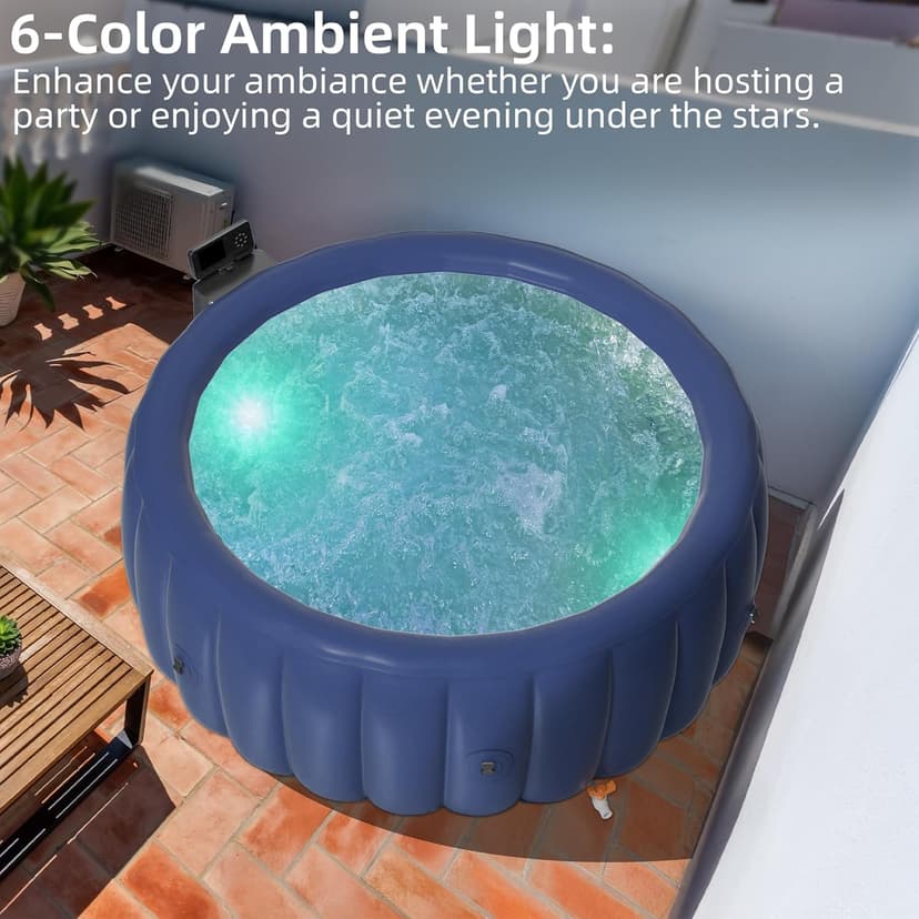 2-4 Person Inflatable Hot Tub, Portable Outdoor Spa with 146 Soothing Air Jets(73" x 28"), Portable Hot Tub with Cover and Heater Pump, Blue