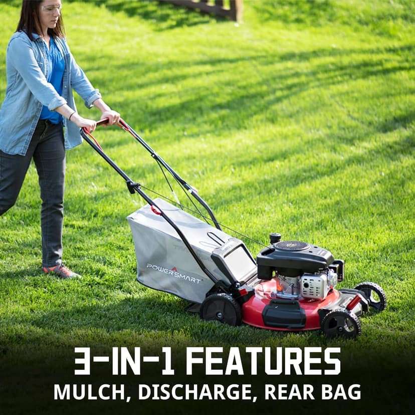 PowerSmart Self Propelled Gas Lawn Mower, 21-Inch 170cc OHV Engine RWD Single-Speed 3-in-1 with Bagging