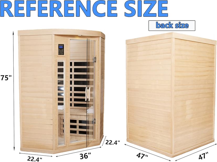 Far Infrared Sauna Low EMF Wooden Saunas for Home, 2-3 Person Indoor Home Saunabox, 1600watt Canadian Hemlock Sauna Room with Bluetooth, LCD, 10 Minutes Pre-Warm up