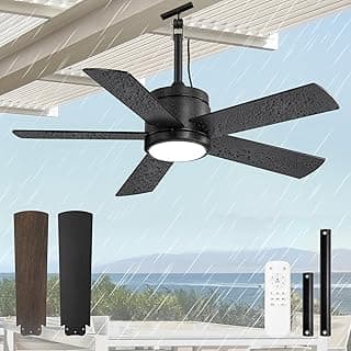 42 In Waterproof Outdoor Ceiling Fan with Light and Remote IP65 Plug in Wet Rated Outdoor Ceiling Fans for Patios Waterproof Gazebo Hanging Fan 3CCT 6 Speed, for Outside Porch Pergola Garage