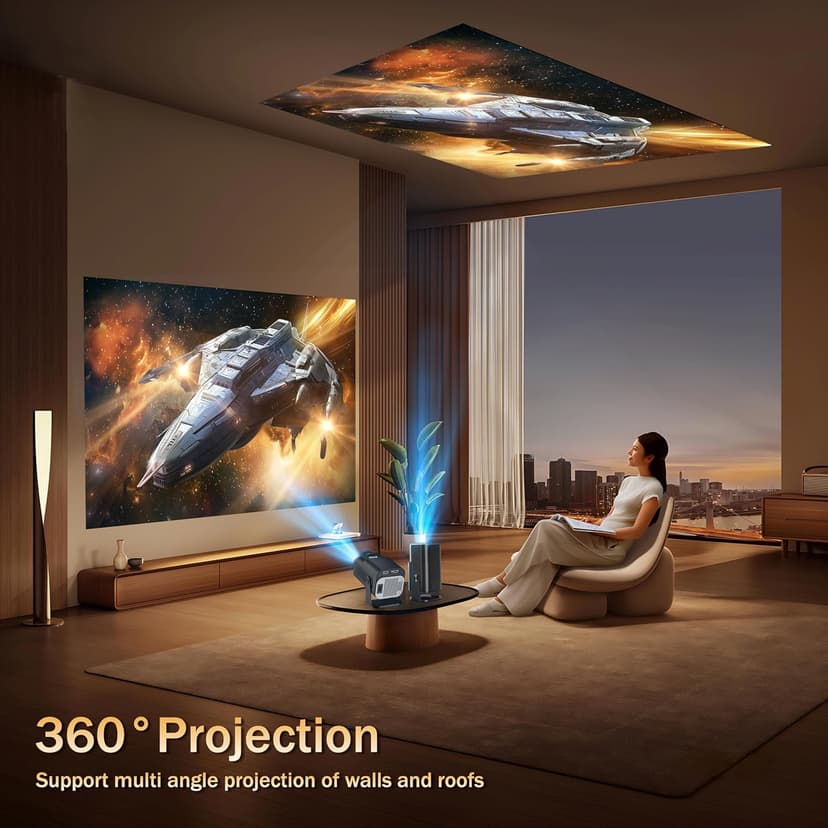 Projector 1080P Full HD, 4K Projector with 180° Rotation, Built-in App Portable Projector WiFi 6 & Bluetooth 5.2 Support,Featuring Auto Keystone Correction,HDMI/USB Connectivity Projector Black