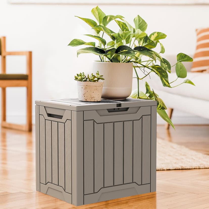 YITAHOME 31 Gallon Outdoor Storage Deck Box, Waterproof Resin Package Delivery and Storage Box with Lockable Lid for Patio Furniture Cushions, Pool Accessories, Garden Tools, Taupe