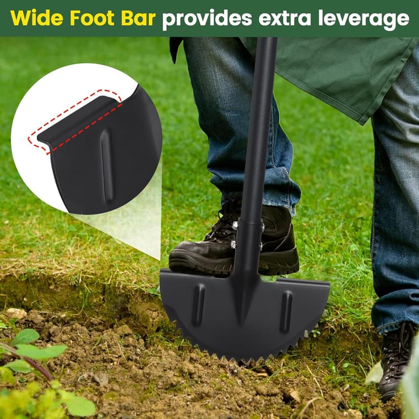 Edger Lawn Tool, Sharp Saw-Tooth Half Moon Hand Lawn Edging Tool for Landscaping, Adjustable 49" Long Handle Manual Edgers with T-Grip for Sidewalk Yard Garden Flower Bed Border Cable Burying