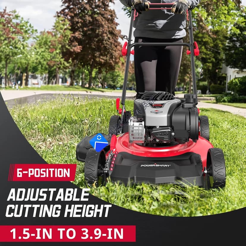 PowerSmart 21" 140cc Self Propelled Lawn Mower, 6-Position Adjustable Cutting Height, 3-in-1 with Mulching. Side Discharge. Rear Bagging, Easy Start