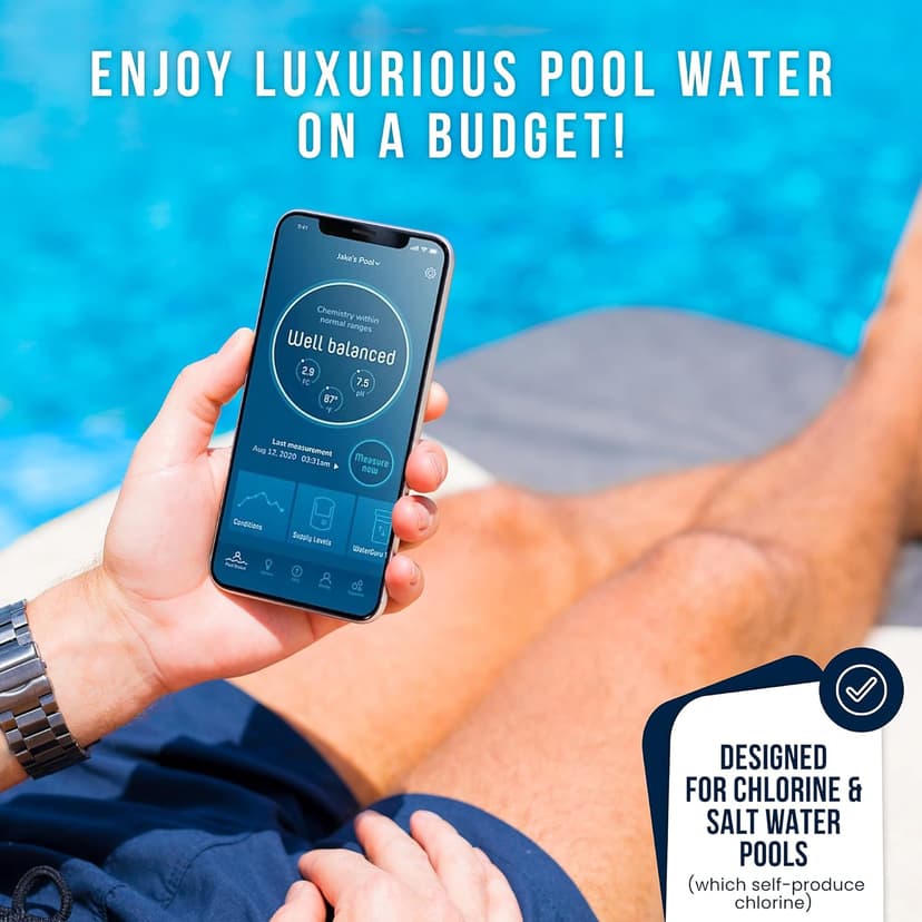 Waterguru - Sense S2 Smart Pool Monitor - Chlorine & pH Meter - CYA & Alkalinity Tester Pool Water Tester - Spa & Hot Tub Monitor - Includes WaterGuru Sense S2 C5 Cassette, Float Ring & More