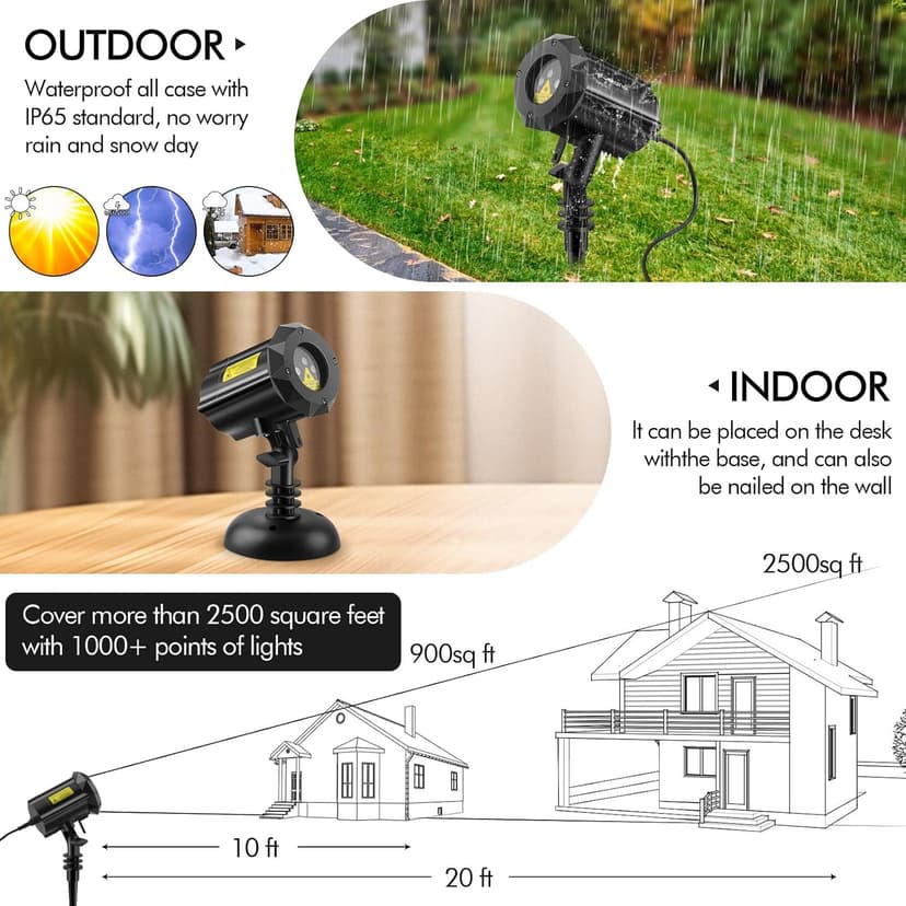 Poeland Christmas Laser Projector Lights Waterproof Outdoor Garden Decorative Lighting with Security Lock 3 Color Red Green Blue