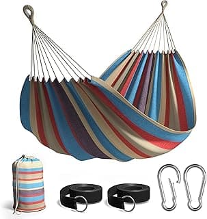 Sorbus® Brazilian Double Hammock - Extra-Long Two Person Portable Hammock Bed for Indoor or Outdoor Spaces - Hanging Rope, Carrying Pouch Included (Blue/Sand/Purple/Red Stripes)