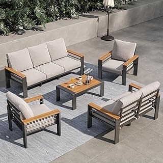 Aluminum Outdoor Patio Furniture Set, 7 Seats Outdoor Sectional with Coffee Table, Patio Conversation Sets with Upgraded Armrests and Cushions for Backyard, Garden and Poolside