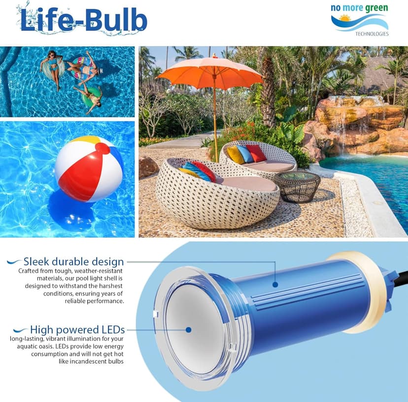 1.5 Inch Pool Light for Inground Pool with 100 Foot Cord - Swimming Pool Light Fixture, Replacement Pool LED Lights - Direct Replacement for Pentair GloBrite - Lifetime Replacement Program