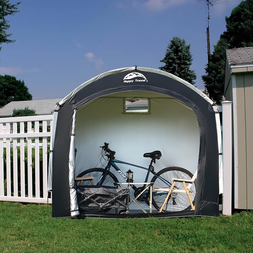 Happy Travel Bike Storage Shed Tent,Outdoor Portable Bicycle Storage Sheds with 210D Oxford Fabric PU4000 Waterproof for 2/3/4/6/8 Bikes,Bike Covers Shelter for Motorcycle,Garden Tools,Toys,Lawn Mower