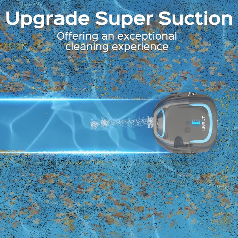 WYBOT A1 Cordless Robotic Pool Cleaner, Automatic Pool Vacuum with 120 Mins, Double Filters, LED Indicator, Fast Charging, Ideal for Above Ground & In-ground Flat Pools - Blue & Grey