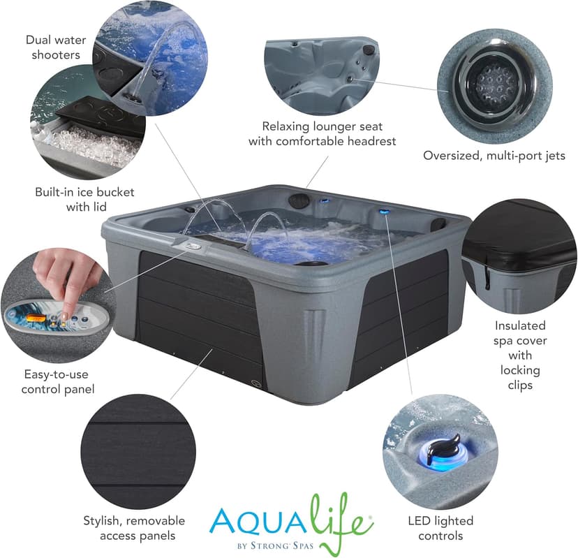 Palm Beach Outdoor Hot Tub, 5-6 Person 30-Jet, 69-Port Lounger Spa with Ice Bucket by Aqualife by Strong Spas