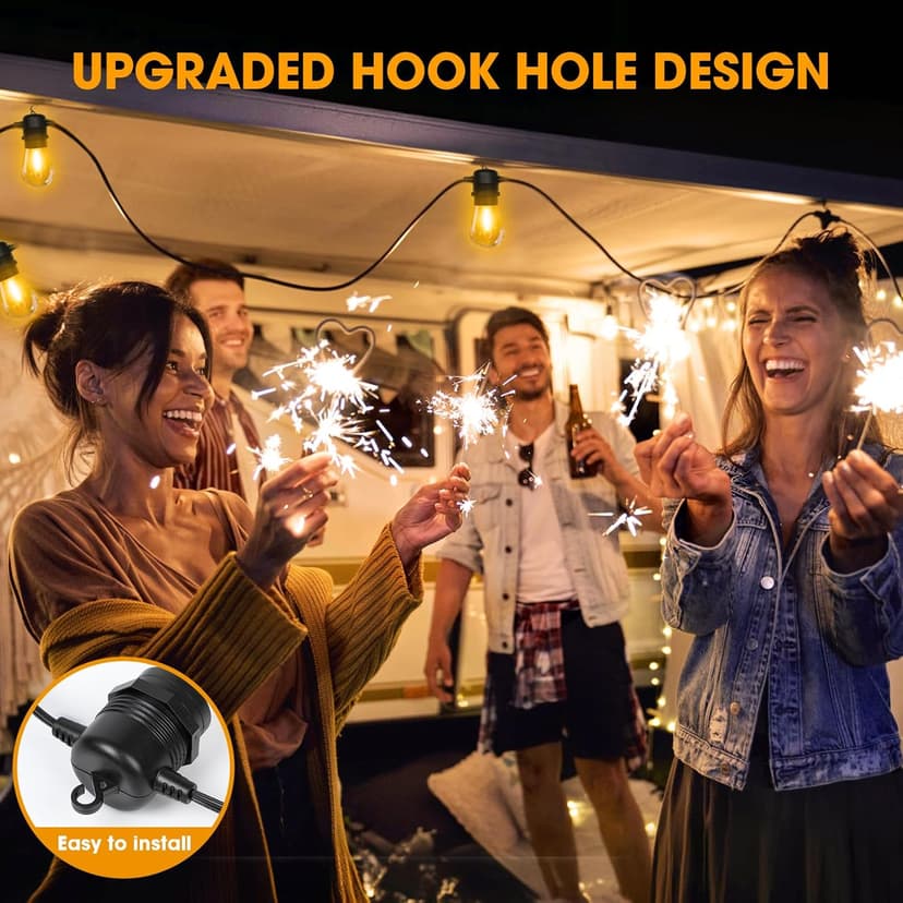 50FT LED Outdoor String Lights with 15+1 Vintage Shatterproof Waterproof S14 Bulbs, 2700K Commercial Grade Patio Light, Outside Hanging Lights for Garden Porch Deck Decor