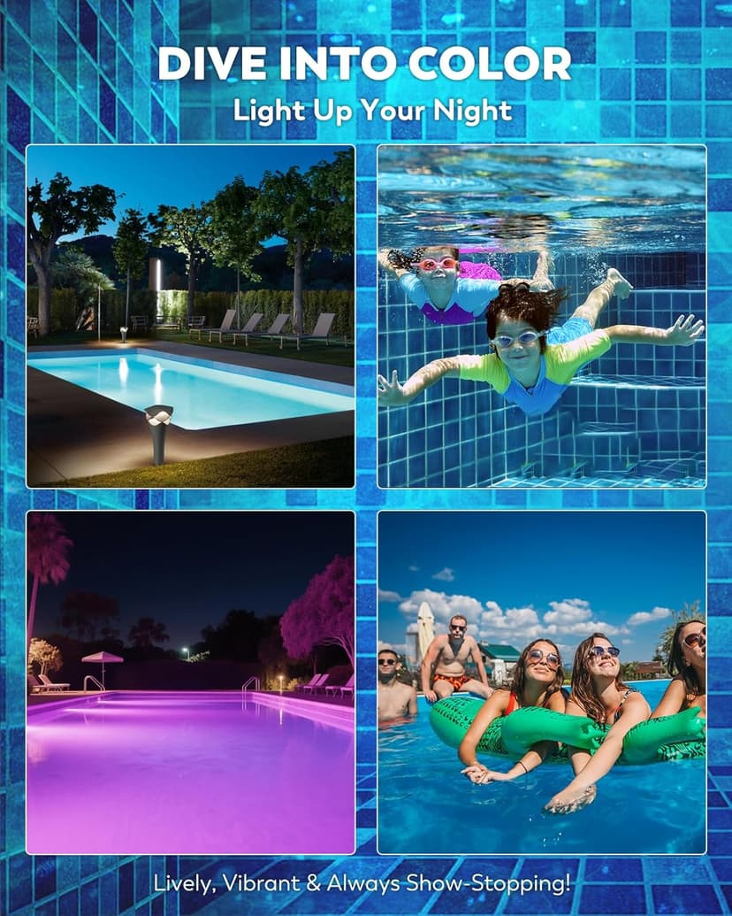 10" LED Pool Light, 12V AC Underwater Pool Spa Lights for Inground Pools, 300W Equivalent, Static Colors & Dynamic Effects, 50Ft Cord, Remote, Transformer, Fits Pentair, Hayward, Jady Niches
