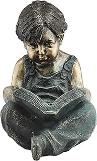 Alpine Corporation 19" Tall Indoor/Outdoor Boy Sitting Down Reading Book Statue Set Yard Art Decoration