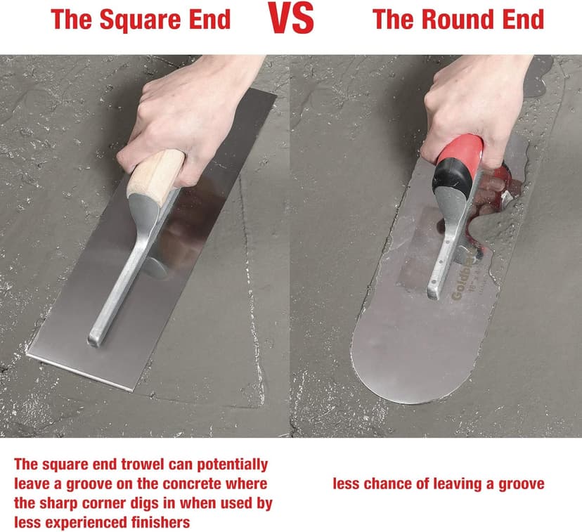 Goldblatt 2 Pieces Pool Trowel Stainless Steel with Soft Grip Handle, Includes 16'' x 4-1/2'' & 14'' x 4'' Finishing Trowels Set, Lightweight Alloy Mounting, Round End