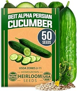 HOME GROWN Persian Cucumber Seeds – 50+ Heirloom Non-GMO, High-Yielding Beit Alpha Variety | Fast Growing, Sweet Tender Skin, Home Vegetable Garden Seeds (Cucumis sativus)