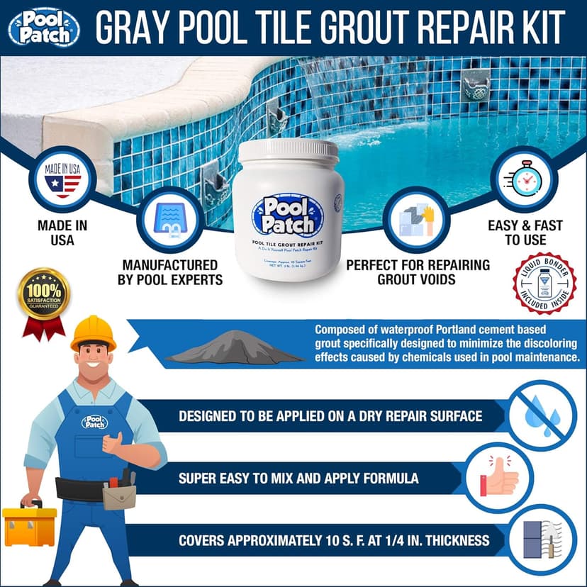 Pool Patch Gray Pool Tile Grout Repair Kit, 3-Pound, Gray