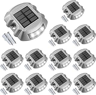 VOLISUN Solar Deck Lights Driveway Dock Lights, 12-Pack Led IP67 Waterproof Outdoor Warning Step Lights for Driveway Sidewalk Garden Pathway Yard(White)