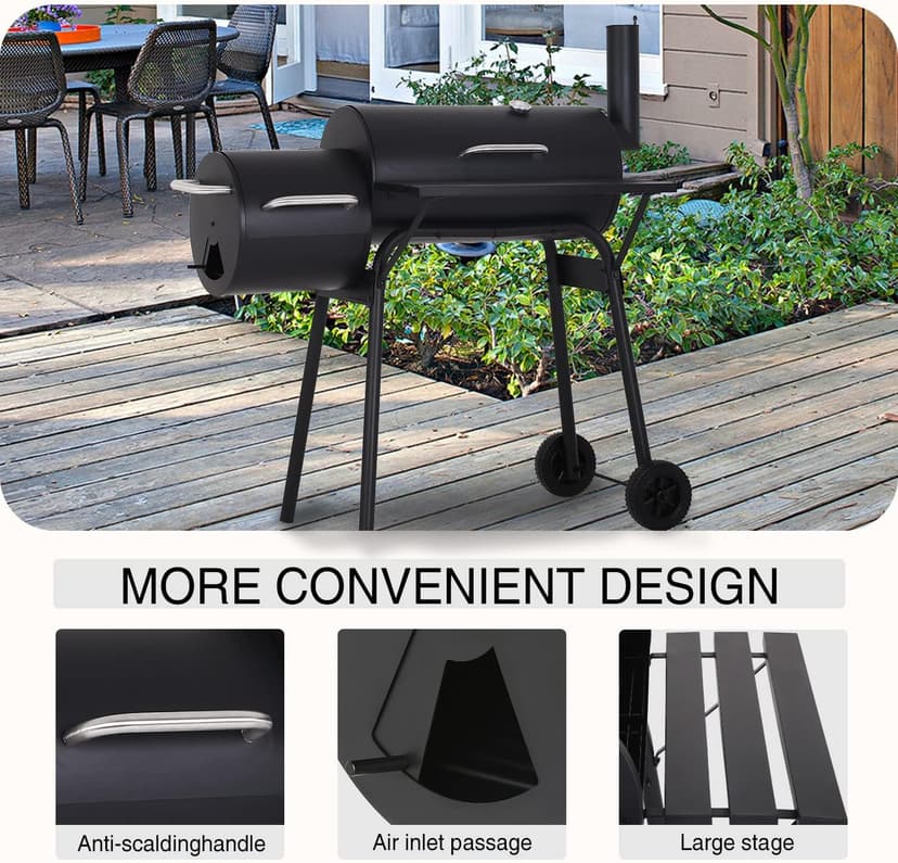 Charcoal Grills Outdoor Barbecue Grill Offset Smoker Portable BBQ Grill with Wheels for Backyard Camping Picnics