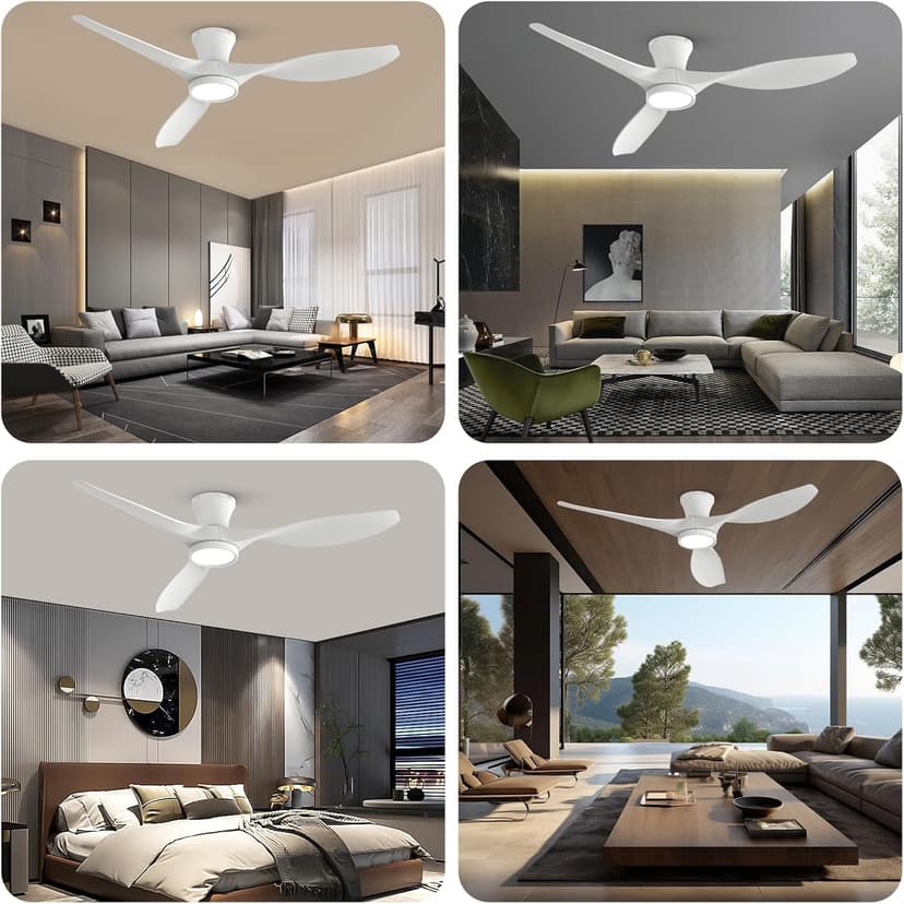 TALOYA 52 inch Ceiling Fans with Lights Remote Control, Modern Low Profile Ceiling Fan with Quiet Reversible DC Motor for Bedroom Living Room and Patio White