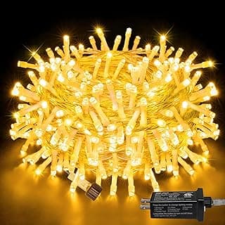 Ollny Outdoor String Lights 200LED 60FT, Warm White Connectable Plug in Fairy Light, 8 Modes Waterproof Timer Christmas Lights for Indoor Outside Bedroom House Party Wedding